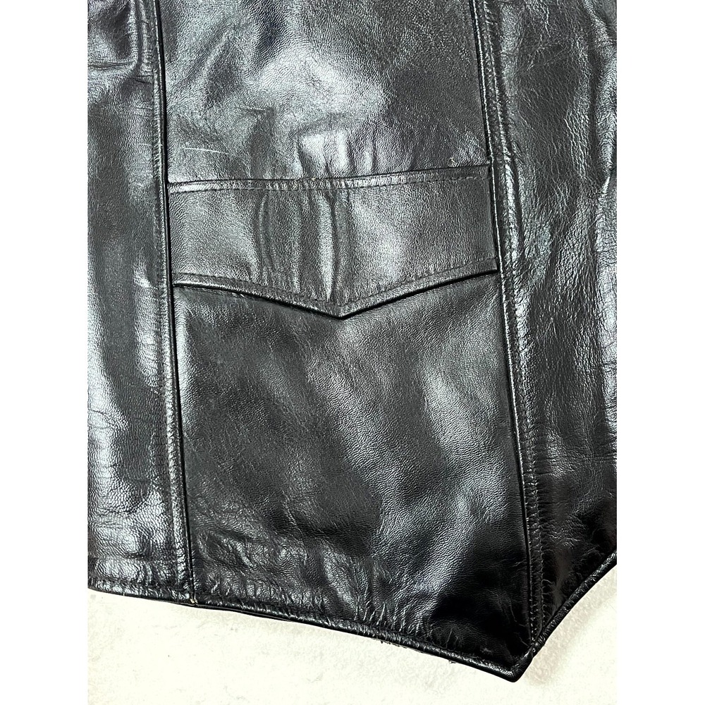 Vintage Y2K Pingguo Sheepskin Shearling Leather Vest Women XL Black Button Front - Picture 4 of 14